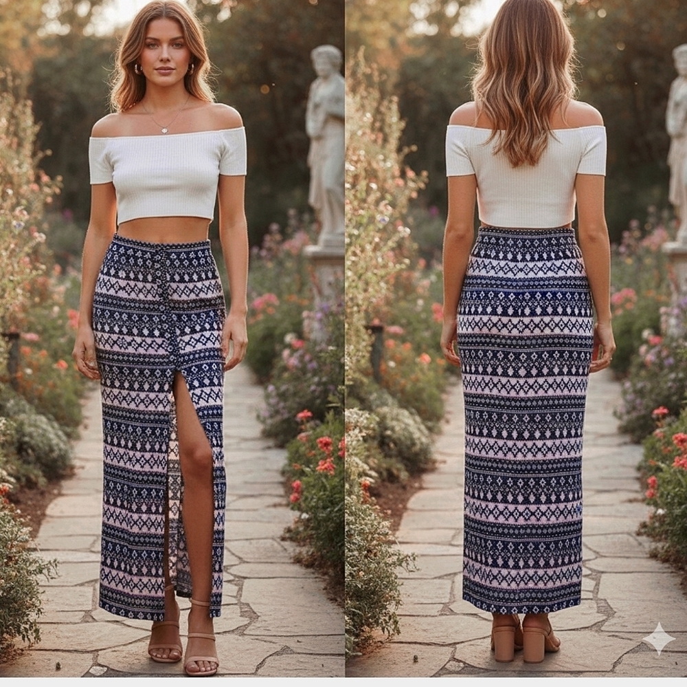 BOHO Open Front Latch Maxi Skirt